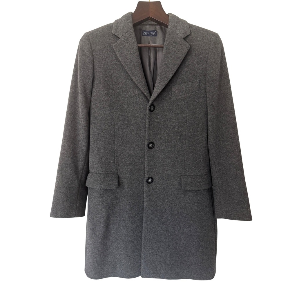 Peter‎ Elliot Wool Cashmere Overcoat Topcoat Gray Mens L Luxury Made In Italy